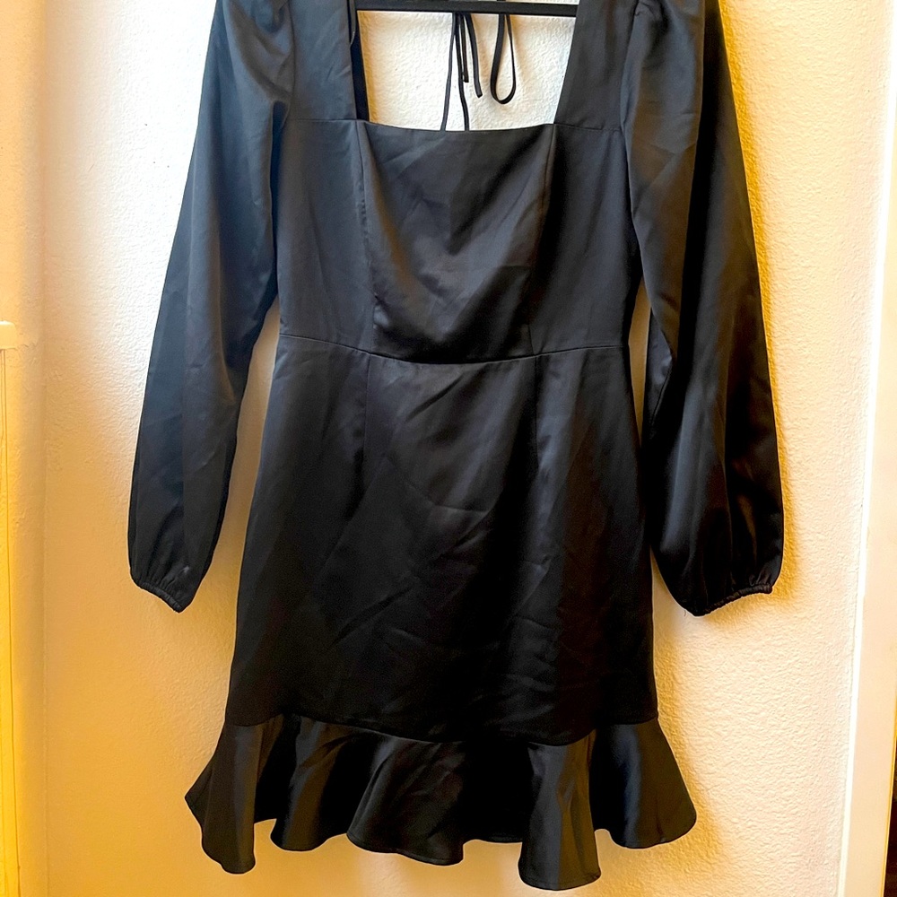 Black long sleeve satin dress